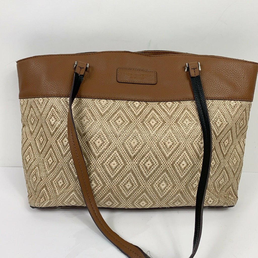 Tignanello Tan Leather Tweed Shoulder Handbag